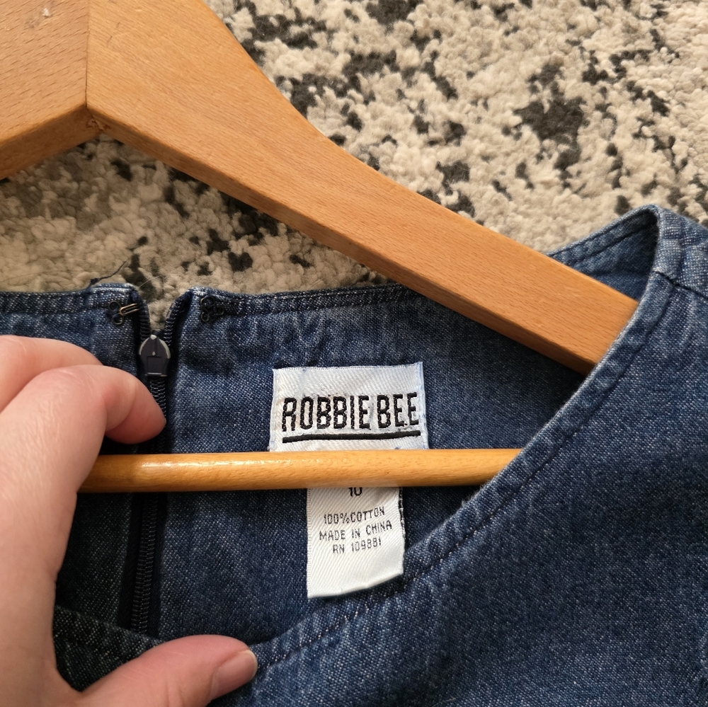 Vintage 90s Robbie Bee Midi Denim Skirt Button Cinched Front Wmns 10 Cotton Boho - Picture 3 of 6